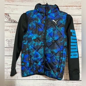 Puma Boys Size M 10- 12 Black/Blue Digital Camo Mock Neck/Hood Jacket Pre-owned